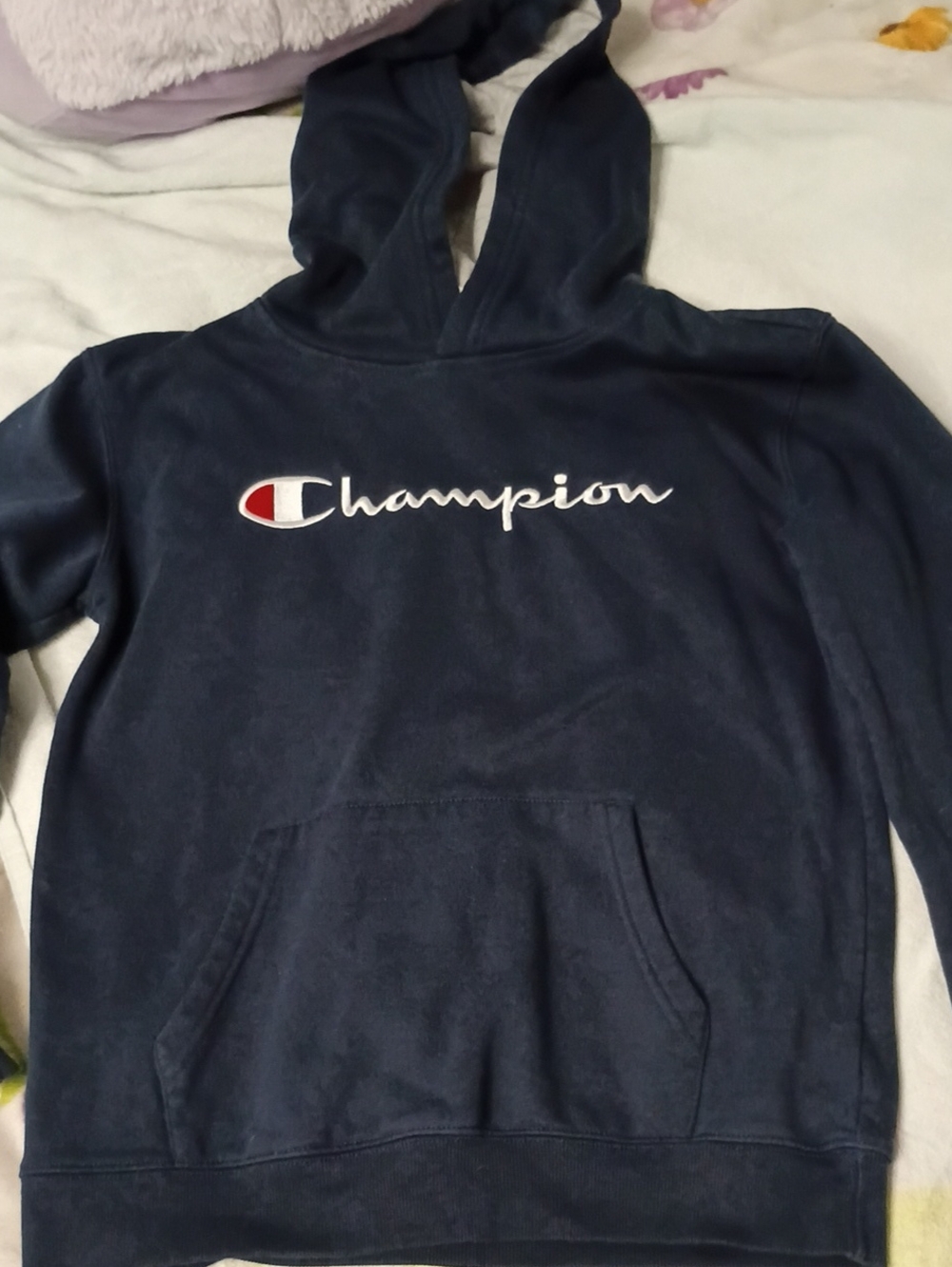 Champion Navy Blue Kids Pullover Hoodie with Script Logo